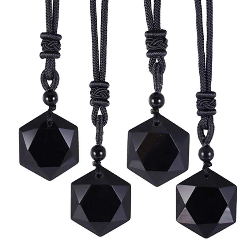 

Obsidian pendant energy stone Obsidian six pointed star necklace men's and women's sweater chain jewelry
