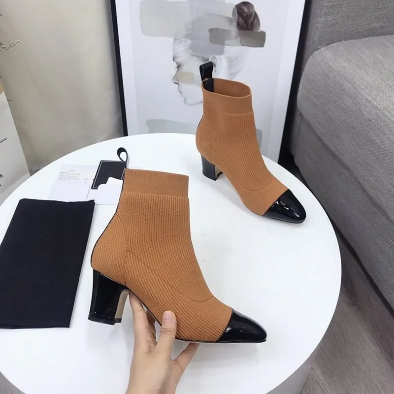 Goedkoop Echt Leer Mid Hak Vrouw Enkellaarsjes Puntschoen Stretch Stof Dames Schoenen Luxe Designer 2020 Nieuwe Zapatos De Mujer