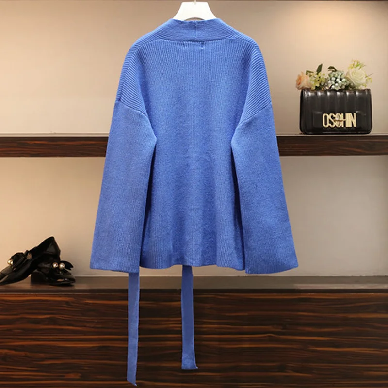 Комплект из двух предметов вязаные кардиганы и сетчатая юбка большой женский