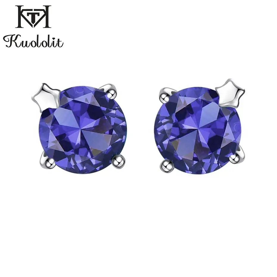 Tanzanite Kuolit, 925 пробы, серебряные серьги-гвоздики для девочек, изумруд, драгоценный камень, звезда, рождественское ювелирное изделие, модный камень, подарок для женщин - Цвет камня: Tanzanite