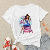 90s nail polish beauty print shirt series clothes oversized women shirt with fashion young girls ladies casual tee