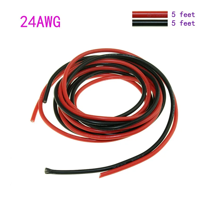 2 м Силиконовый каучуковый кабель 1 (1 красный + черный) 16AWG 18AWG 20AWG 22AWG 24AWG Красный