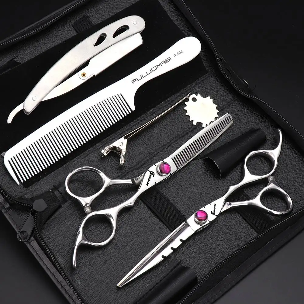 razor set Sharonds серебро 6 дюймов Парикмахерская профессиональная японская Парикмахерская ножницы плоские ножницы набор черный чехол - Цвет: razor set