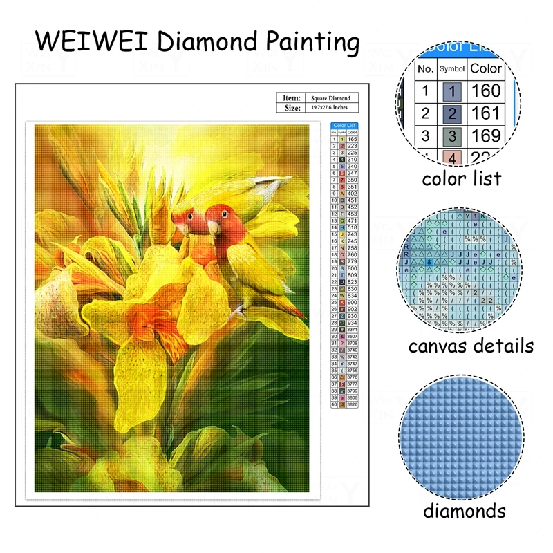 WEIWEI набор для рисования со вспышкой картина с попугаями полным алмазным рисунком