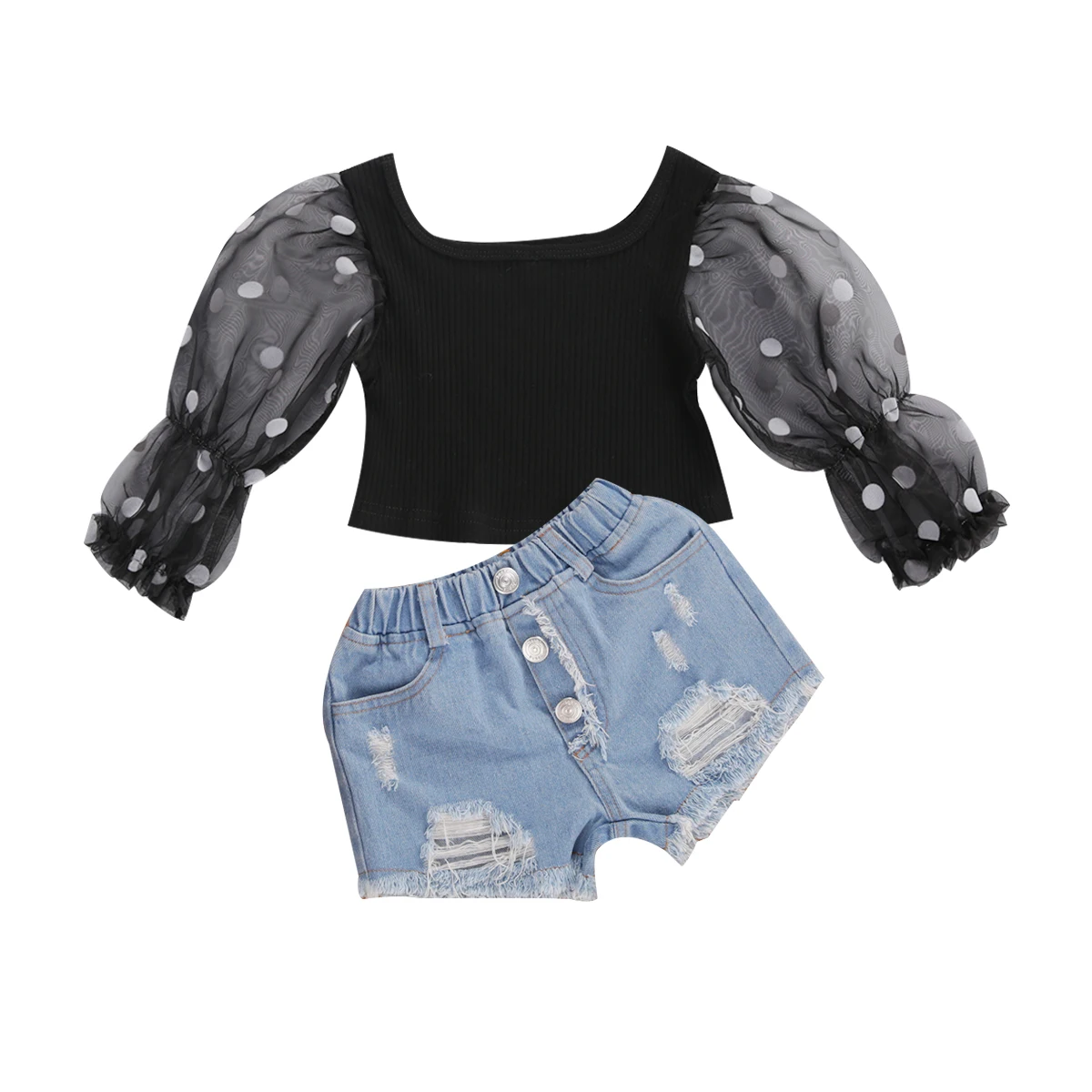 

2 шт., детский джинсовый комплект одежды для девочек, с длинным рукавом