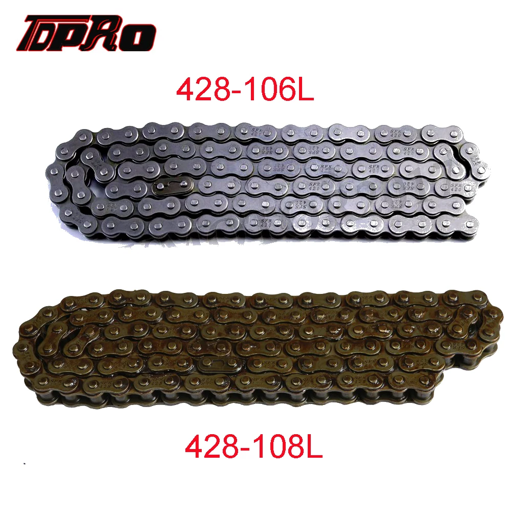 

TDPRO Motorcycle 428 106/108 Links Drive Racing Chain For 70 90 110 125CC ATV QUAD Bike Go kart Buggy PIT PRO Trail Dirt Pocket