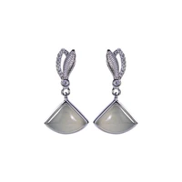 s925 sterling silver hetian gray jade stud earrings retro elegant leaf geometric earring pendant for ladies earrings