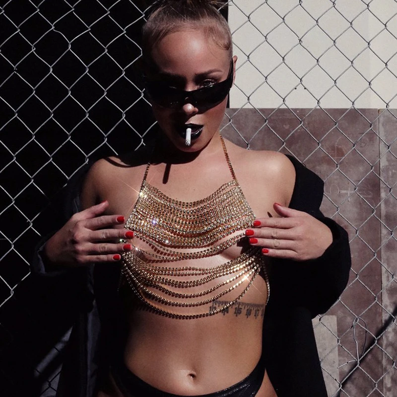 Блестящая Бриллиантовая цепочка для тела Кристальные стразы Холтер открытая