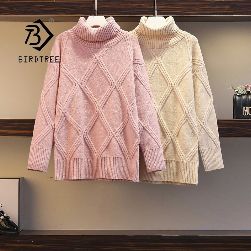 

Осенне-зимние женские вязаные свитера корейского размера плюс с геометрическим рисунком, водолазка с длинным рукавом, элегантные универса...