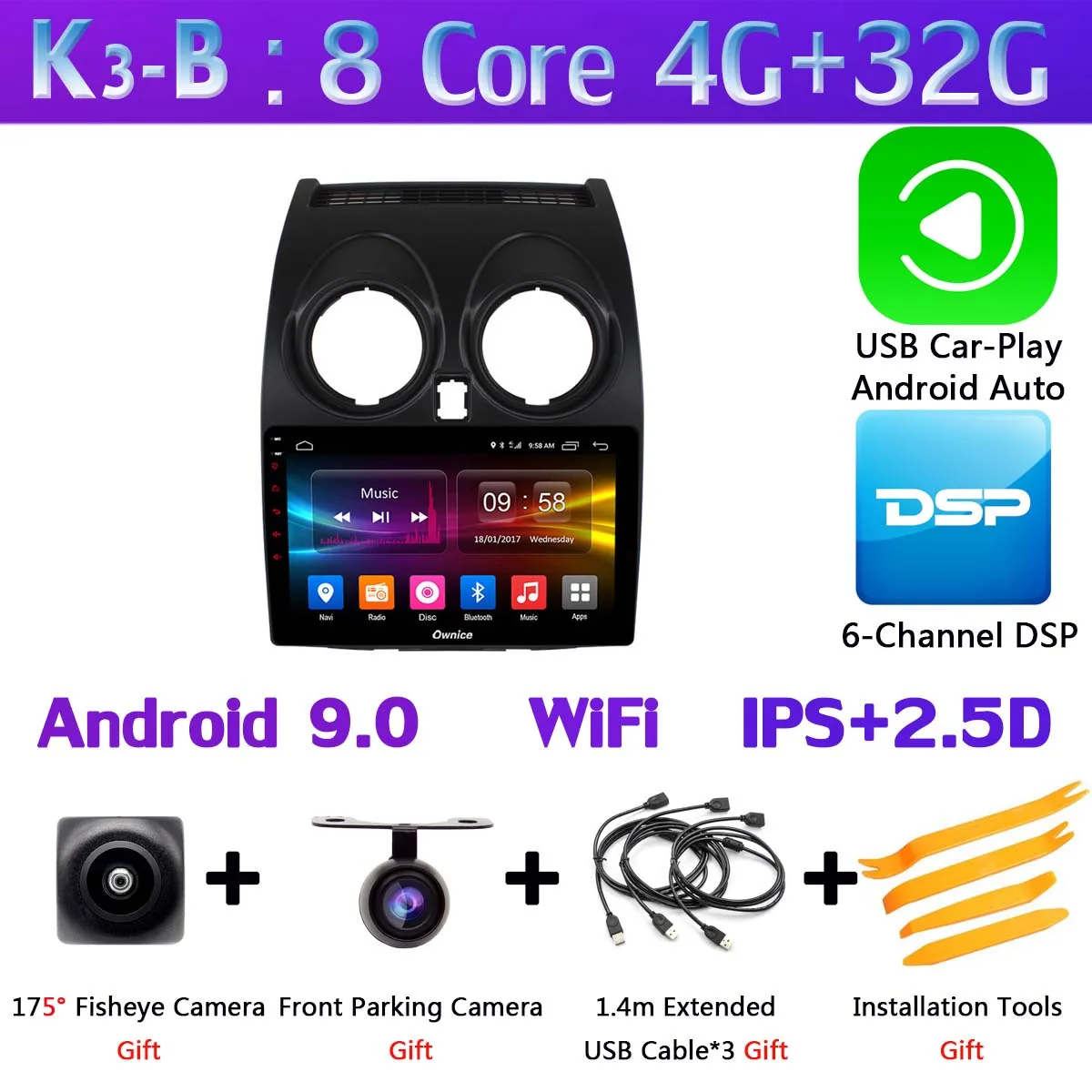 K3-B-CarPlay " 360 ° панорамный автомобильный dvd-плеер на основе Android gps навигация радио для Nissan Qashqai 1 2006-2013 J10 мультимедиа CarPlay DSP 4G LTE - Цвет: K3-B-CarPlay