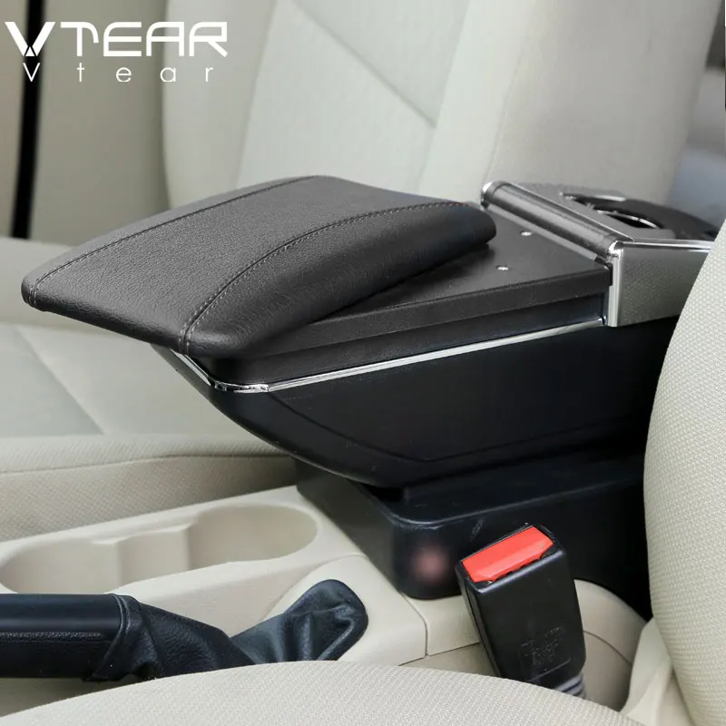 Vtear для perodua MYVI автомобильный подлокотник коробка кожаный подлокотник USB для хранения внутренние части кожаные аксессуары украшение центральной консоли - Название цвета: 2014-2016 Black