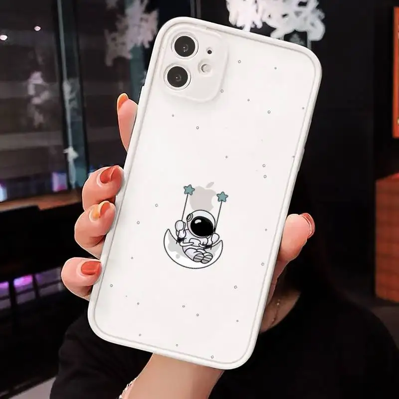 

Cartoon astronaut cute Phone Case Matte Transparent for iPhone 7 8 11 12 s mini pro X XS XR MAX Plus cover funda