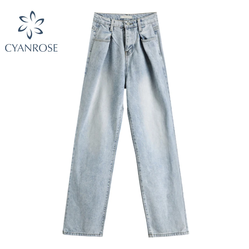 

Женские синие джинсовые брюки, Новинка лета 2021, уличная одежда, мешковатые джинсы в стиле ретро Y2K с широкими штанинами и складками, брюки в с...