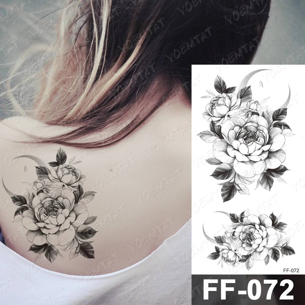 

Waterproof Temporary Tattoo Sticker Peony Rose Flower Flash Tattoos Female Inkjet Geometric Body Art Arm Thigh Fake Tatto Male