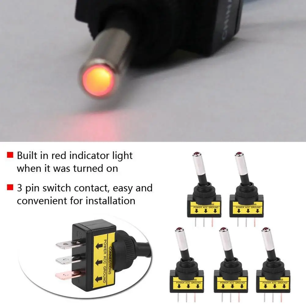 5pcs Toggle Switch 3 Pin 12V 20A Switch With Light For Car/RV/Yacht