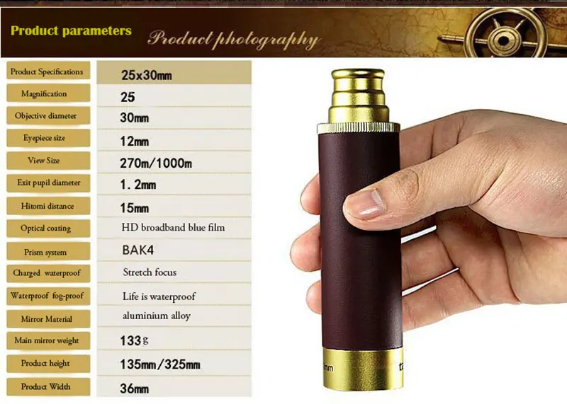 Мощный HD Vision 25x30 Телескопический Монокуляр астрономический Spyglass для кемпинга, наблюдения за луной, пиратский телескоп