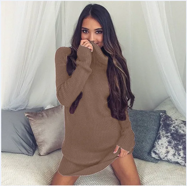 

Sexy high neck long sleeve sweater dress for autumn and winter