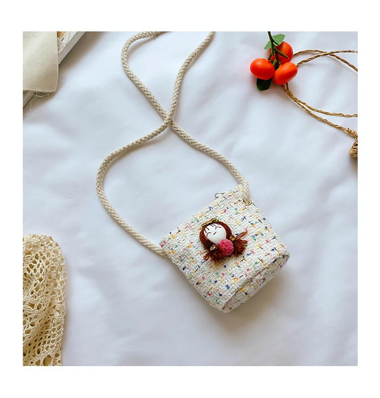 

Children Flower Zipper Cross body Handbag Fashion Girls Kids Straw Shoulder Messenger Bag flower Girls