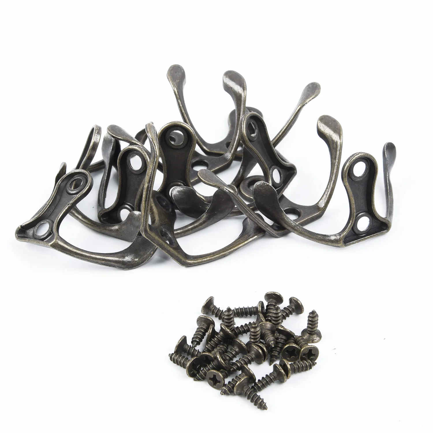 

10pcs Coat Hooks Wall-Mounted 2 Hole Towel Hanger Antique Hook Hanger For Key Clothes Coat Hat Bag Wall Hook Towel Hardware