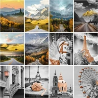 gatyztory diy 60x75cm frame painting by numbers highway scenery kits drawing on canvas city landscape crafts art home decor