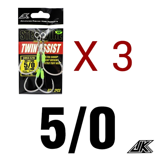 3packs - Size 5 l 0 JK 3 Упаковка износостойкий Вибрационный крючок, стальная проволока, джиг, двойные вспомогательные крючки, светящийся Морской рыболовный крючок, морские крючки, рыболовные снасти для лодки - Цвет: 3packs - Size 5 l 0