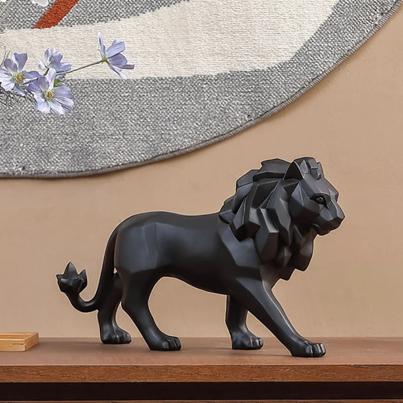 

New Lion Statue Figurine Modern Abstract Geometric Style Resin Lion Animal Large Ornament Home Decoration Accessories Furnishing