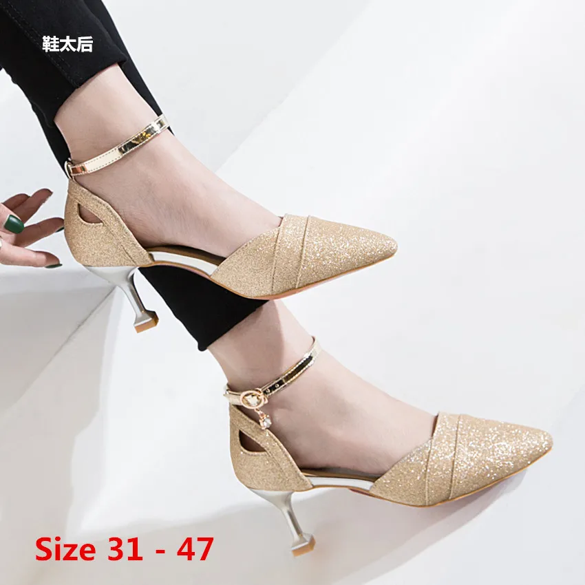 

Summer High Heels D'Orsay Scarping Women's party Wedding High Heel shoes Stiletto Woman Pumps Small Big Size 31 - 47