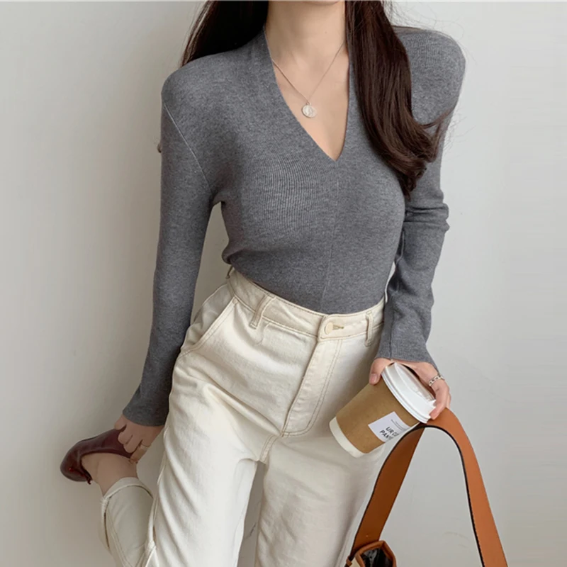 

Knit Sweater Women Pullover 2021 Winter Clothes Women Jumper Sexy V Neck Knitted Winter Tops Knitwear Pull Femme Sweaters