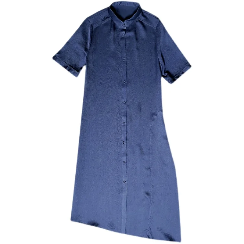 

Women Casual Black Mulberry Silk Midi Dresses 2021 Summer Vintage L-4XL Plus Size Solid Shirt Dress Elegant Party Vestidos