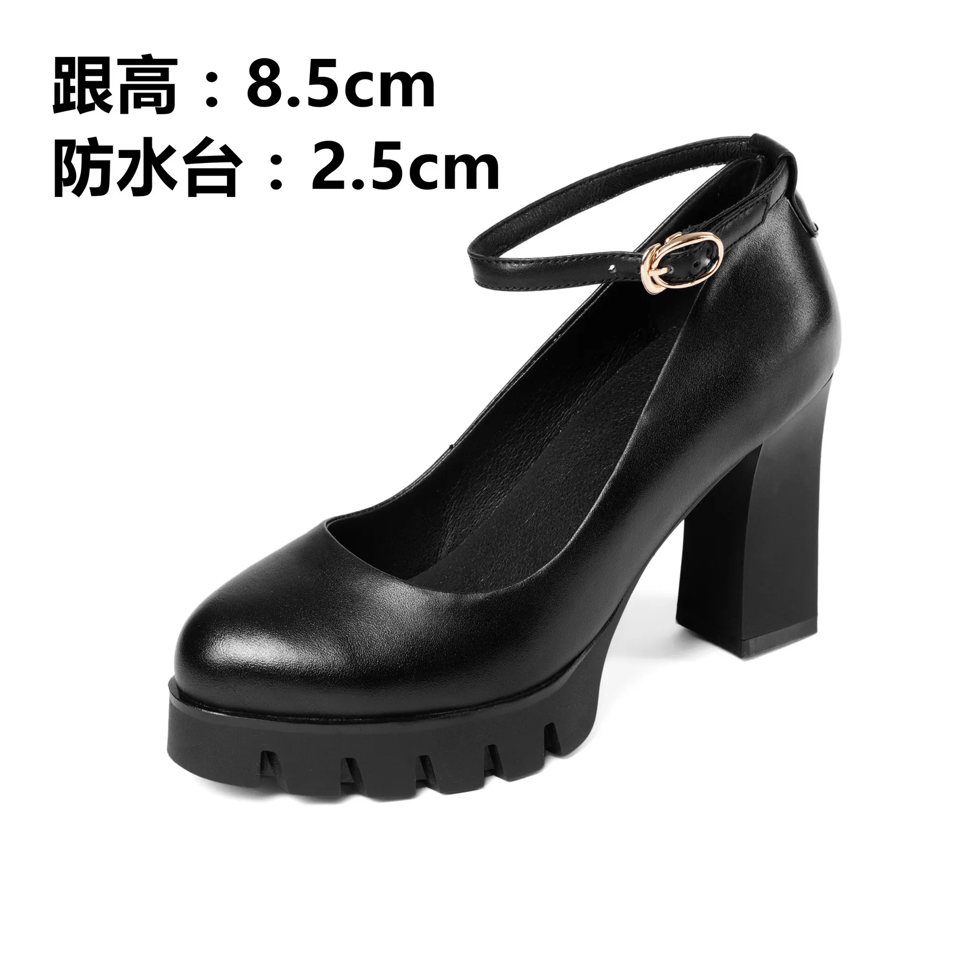 

Spring and autumn leather single shoes waterproof platform comfortable thick heel work show shoes women's auto show