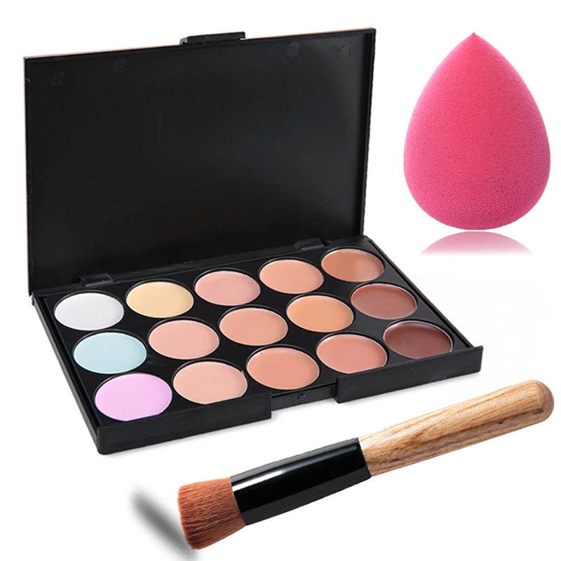 Набор 3 в 1 15 цветов Палетка консилера + Кисть для макияжа Милая Бриллиантовая и