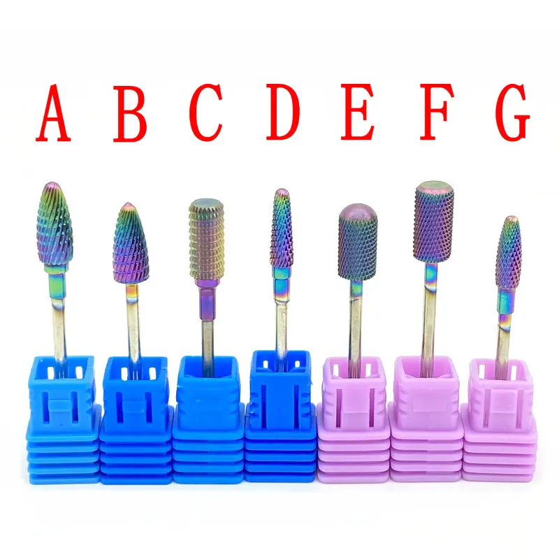 

7 Type Rainbow Tungsten Carbide Burs Nail Drill Bit Dental Tungsten Carbide Polisher Dental Pedicure Tools 2.35mm Shank