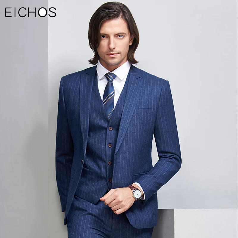 Осенне зимние мужские костюмы полосатые Свадебные платья жениха костюм для