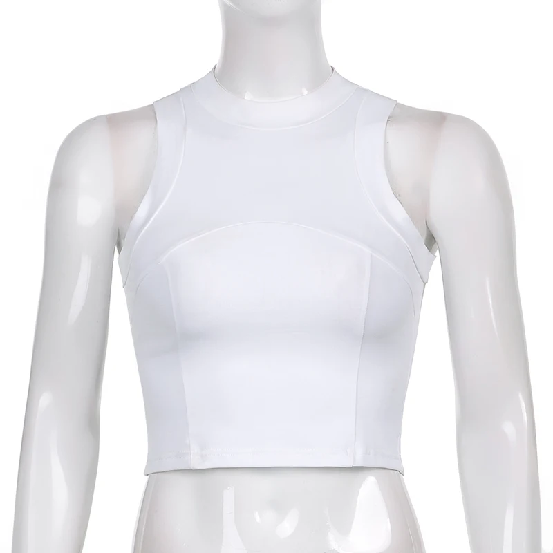 

Solid Casual Basic Crop Tank Top Tee Women Korean Style Sportswear Sleeveless Cotton T Shirt Vintage Corset Summer 90s Iamhotty