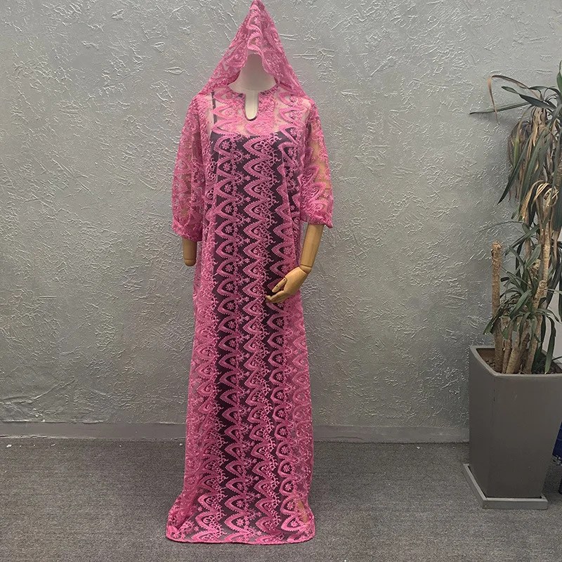 Осеннее женское платье макси прозрачное богемное кружевное Африканское кафтан