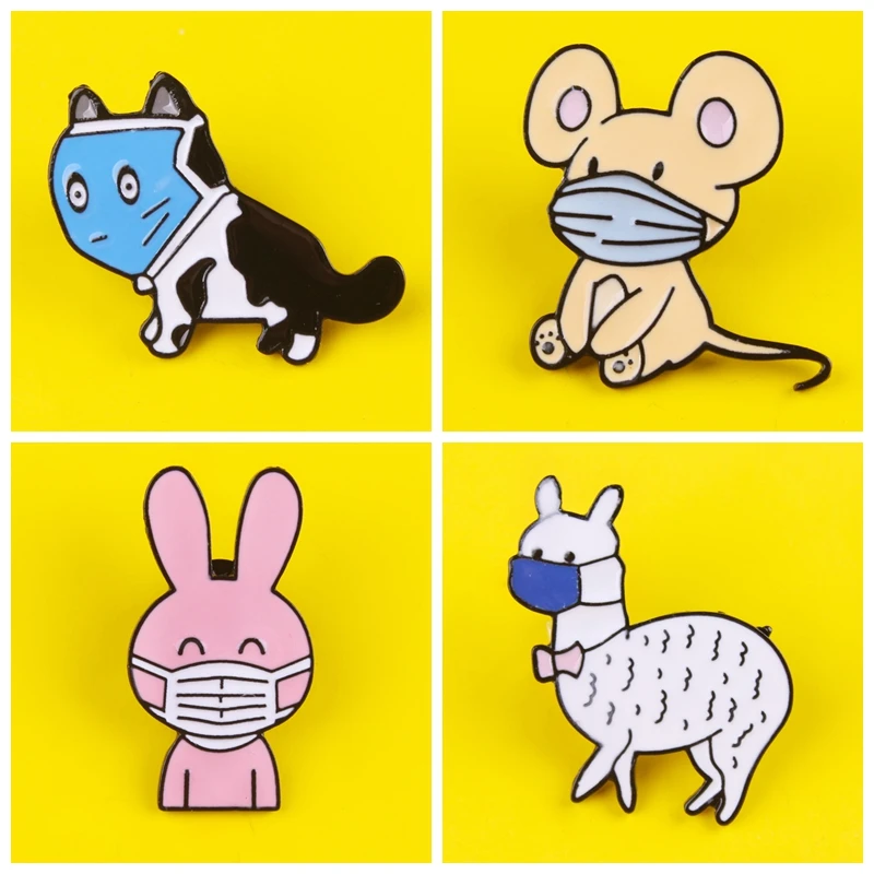 Cartoon Masked animals Metal Zinc Alloy Brooch Fashion Cute Cat Dog Badge Pin Fun Trendy Outside Clothing Backpack Jewelry Gift