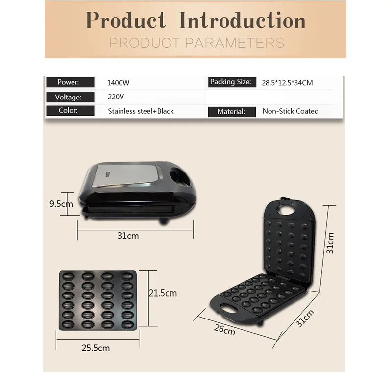 Goede Mini Moer Wafel Elektrische Walnoot Cake Maker Automatische Broodbakmachine Bakvormen Sandwich Ijzer Broodrooster Ontbijt Pan Oven