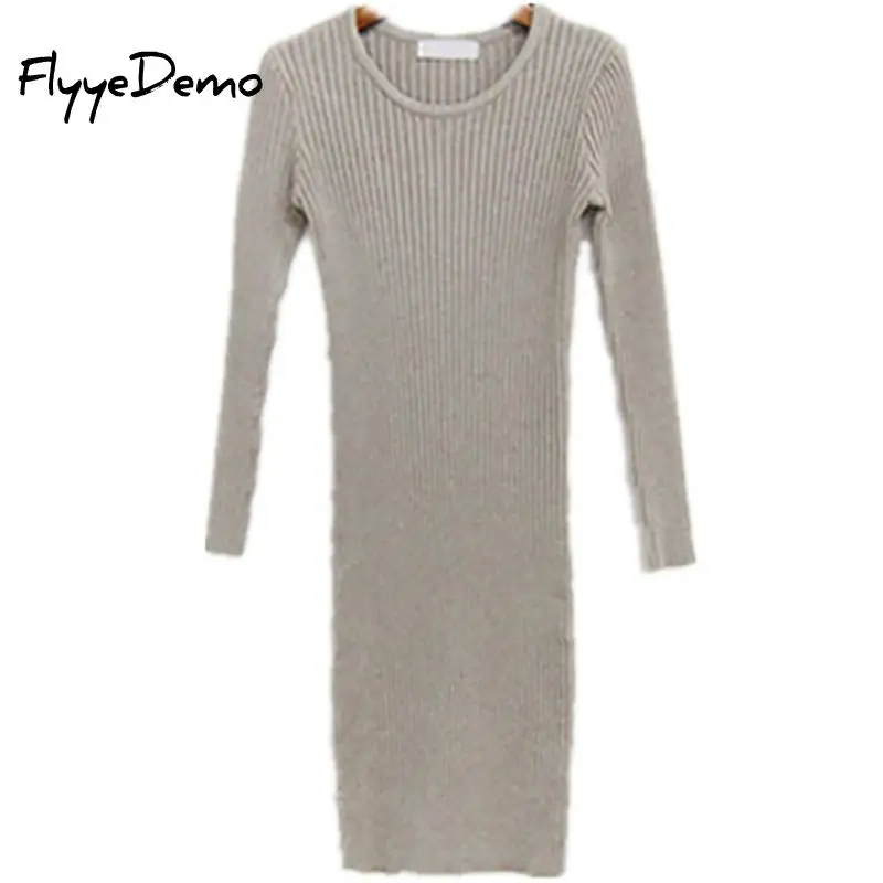 

Spring Autumn Khaki Black Knitted Sweater Bodycon Dress Party Sexy Women Elegant Mini Dress Elegant Midi Dresses Club Wear