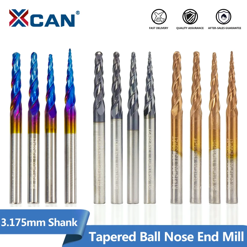 

XCAN Tapered Ball Nose End Mill 1/8''(3.175mm) Shank Super Coated Carbide Milling Cutter 5pcs Set Wood Metal Engraving Bit