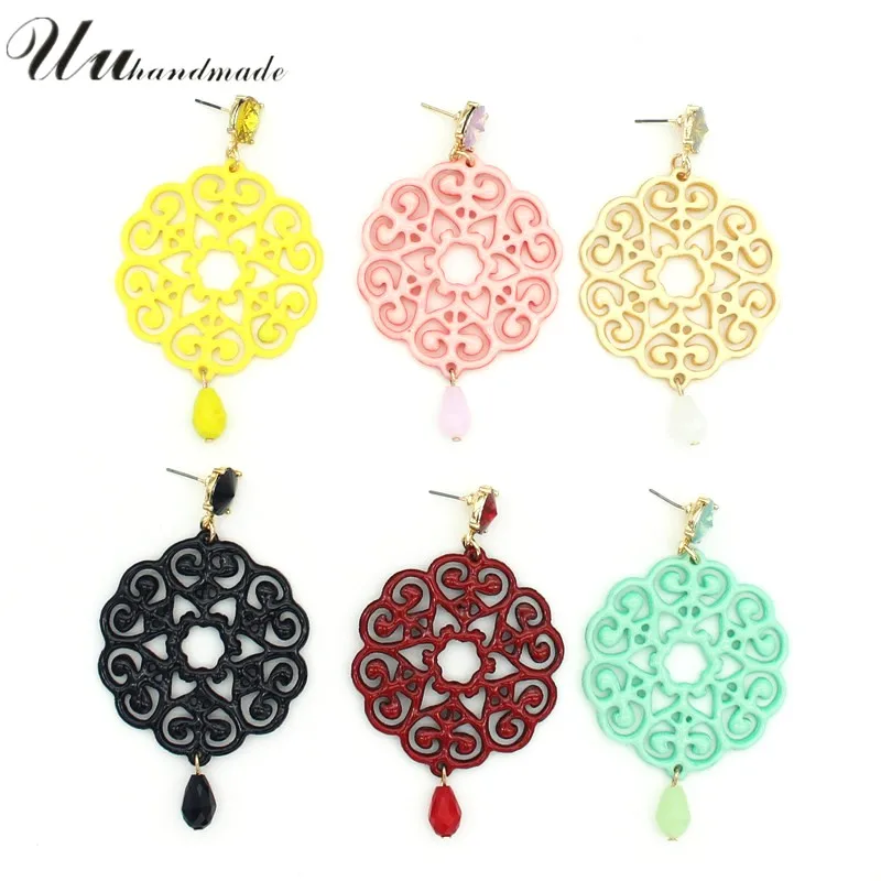 Акриловый в форме цветка бусина свисающие серьги для женщин круглого кожаного