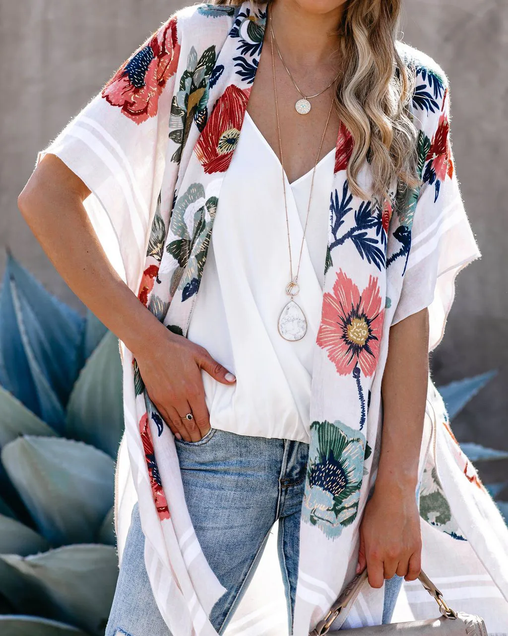 Ladies Chiffon Kimono Cardigan Shirt Flower Print Beach Long Top Shawl Loose Jacket Пляжная | Женская одежда