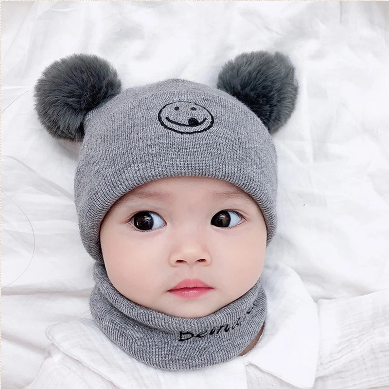 Зимние детские вязаные шапочки с вышивкой набор шарфов для девочек и мальчиков