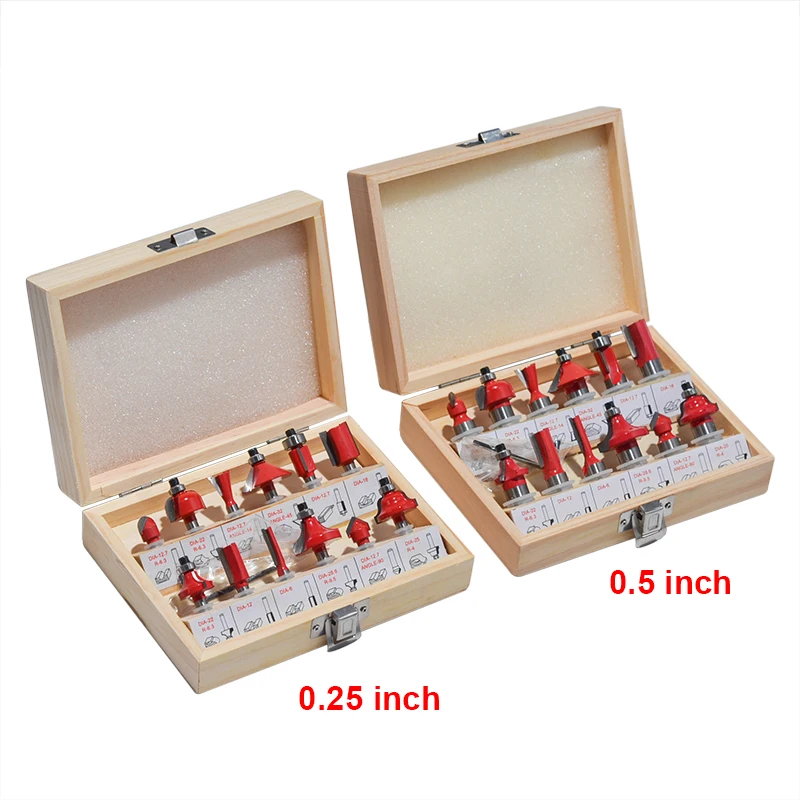

12Pcs/Set 1/4'' 1/2'' Shank Tungsten Carbide Router Bits Woodworking Milling Cutter for Hand Trimmer Wood Router Accessories