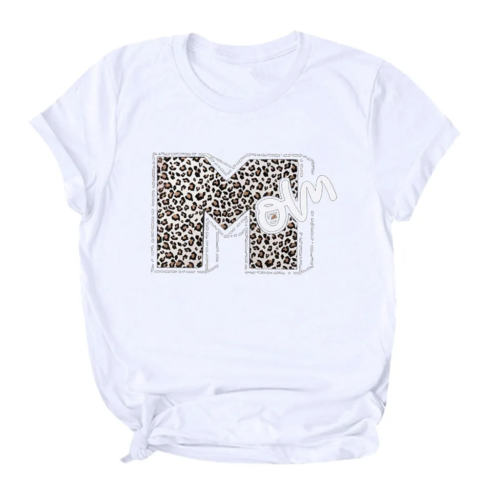 Женские футболки с круглым вырезом коротким рукавом и леопардовым принтом