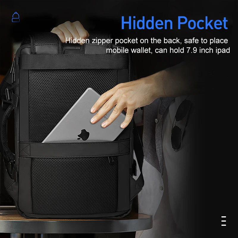 Мужской деловой рюкзак LAORENTOU черный повседневный с мягкими ручками для