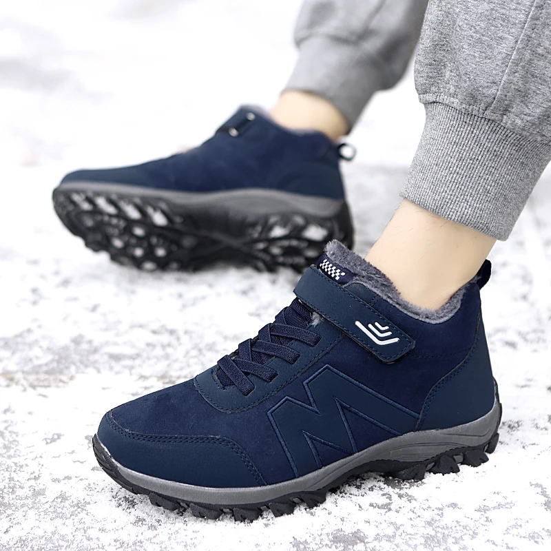 Women's Boots Men Winter Hook&loop Cotton Shoes Couple Snow Boots Unisex Ankle Shoes Keep Warm Plush Non-slip Outdoor