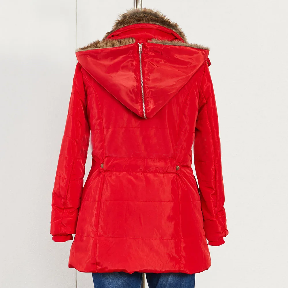

Women Cotton Jackets Coats Plus Size Winter Casual Female Fur Collar Long Sleeve Solid Color Basic Hooded Overcoats Warm 5XL