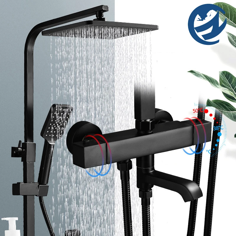 Смеситель для душа с термостатом кран ванной комнаты настенный набор дождевой