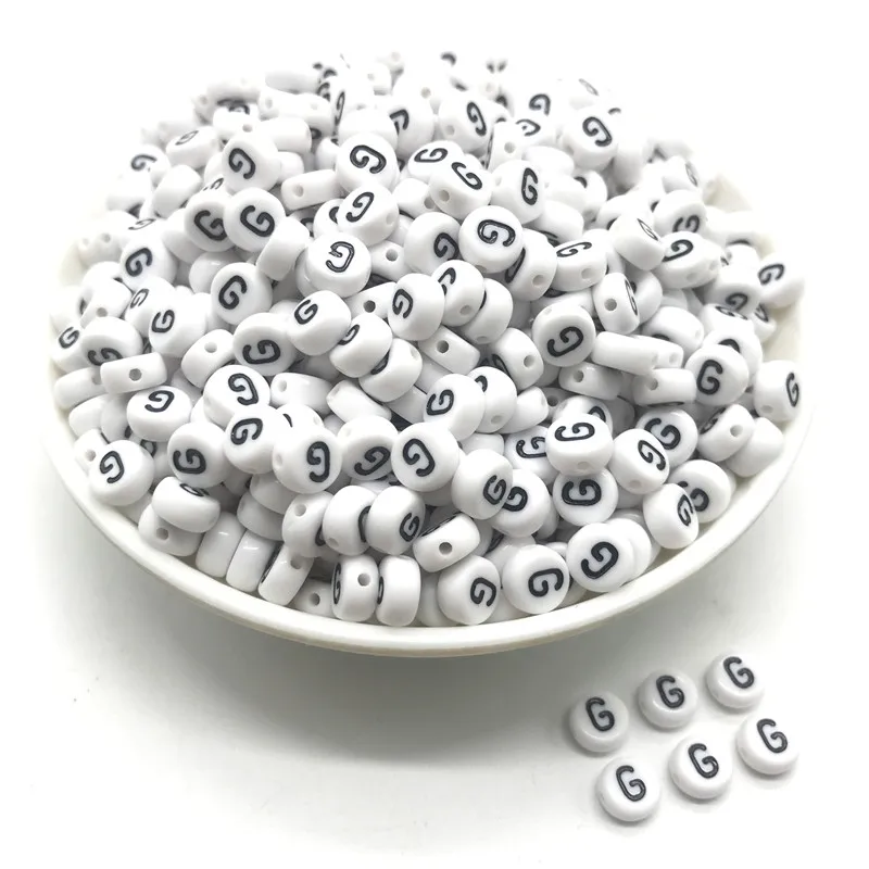 100pcs 4x7mm round letters 26 letters beads multi-color peach heart-shaped spacer beads For bracelet necklace jewelry making - Color: G