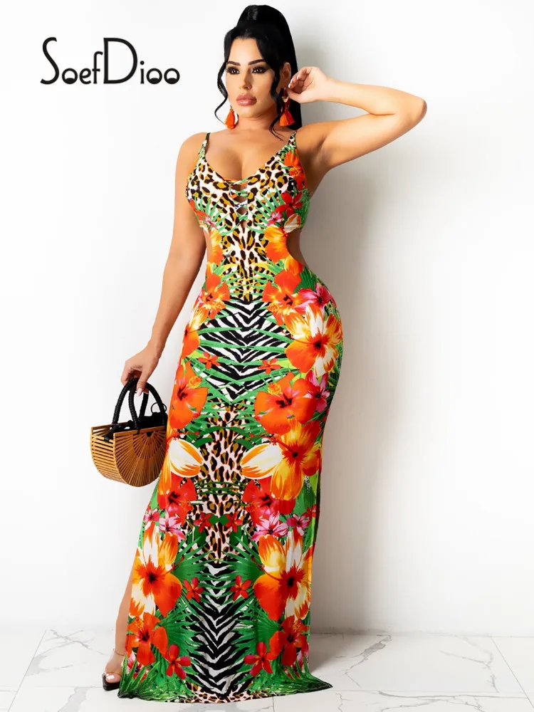 

Женское облегающее платье с принтом Soefdioo, летнее ажурное платье макси на бретелях-спагетти для вечеринки в честь Дня Рождения, элегантная о...